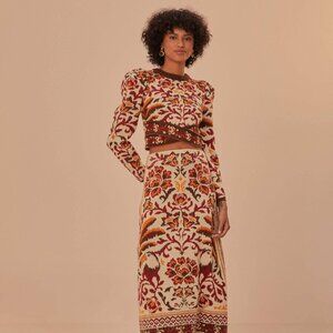 FARM RIO Cream Toucans scarf knit top farmrio.com